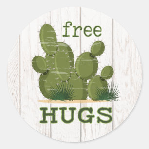 Pegatina Redonda Cactus Free Hugs