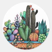 Cactus Garden Cute Watercolor En Pot