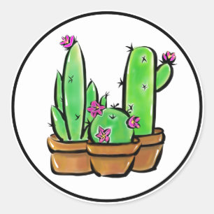 Pegatina Redonda Cactus lindos cactus suculentas
