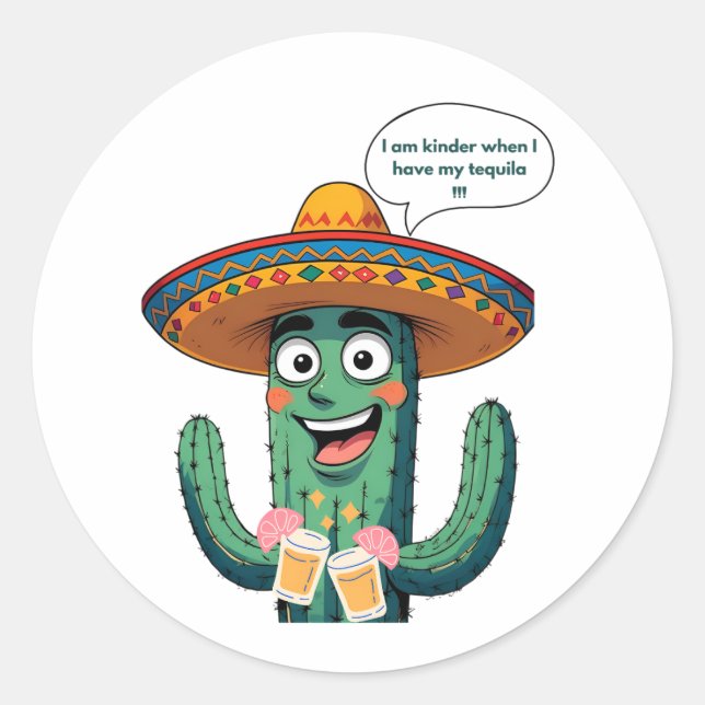 Pegatina Redonda Cactus mexicanos divertidos con Tequila - Fiesta S (Anverso)