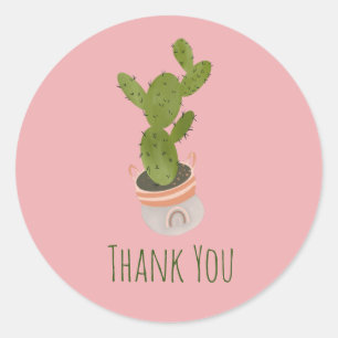 Pegatina Redonda Cactus Plantas Cesto de Arcoíris Dibujado a Mano