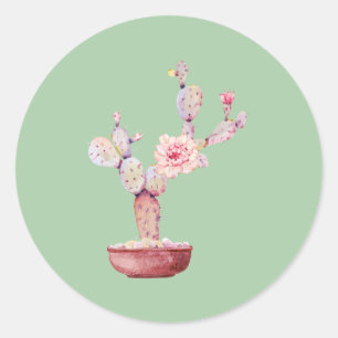 Pegatina Redonda Cactus Potted de acuarela