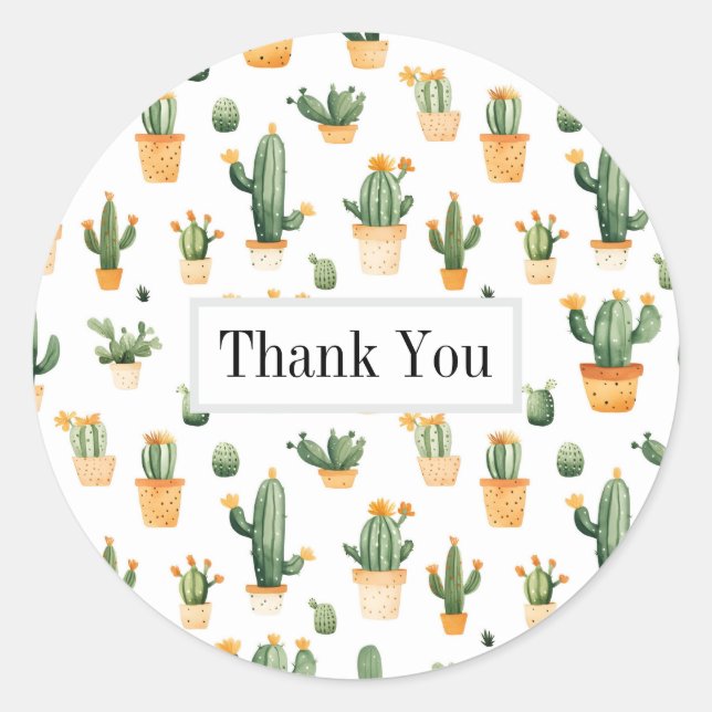 Pegatina Redonda Cactus pulido en blanco (Anverso)