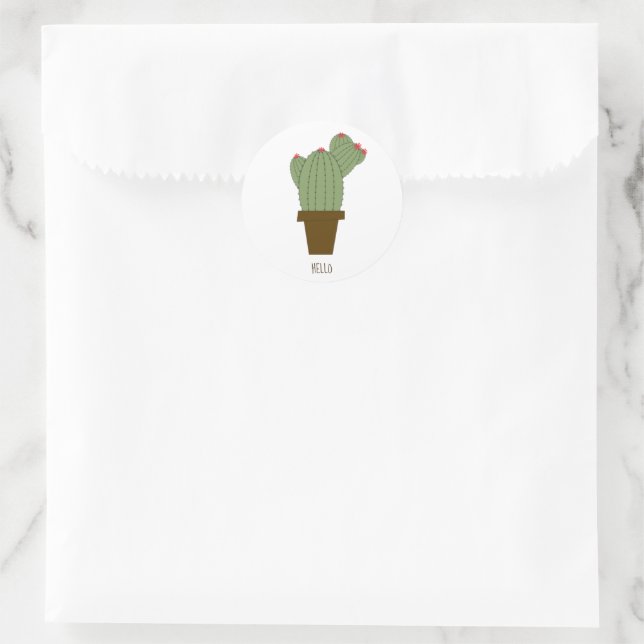 Pegatina Redonda Cactus Simple Green Hello (Bolso)