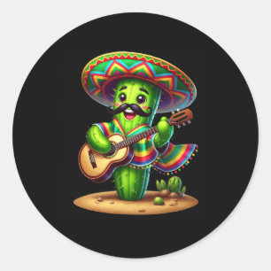 Pegatina Redonda Cactus Sombrero Guitar Cinco De Mayo Niños Hombres