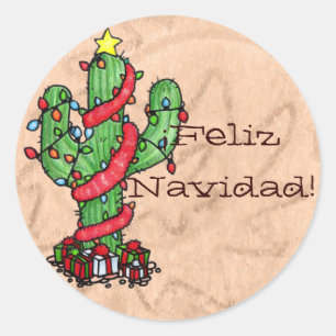 Pegatina Redonda Cactus Stickers de Navidad