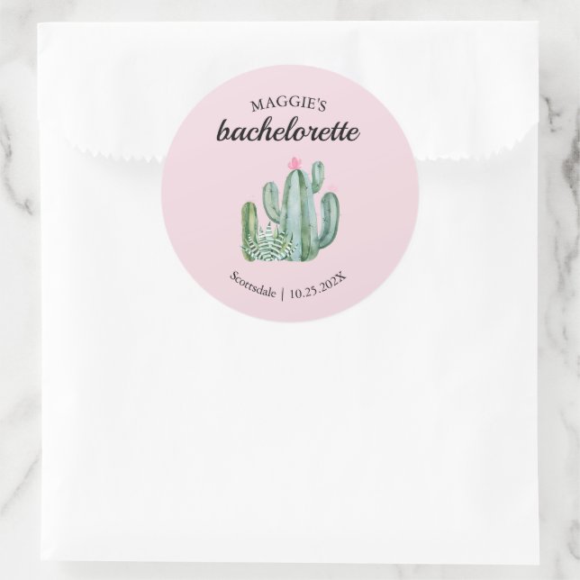 Pegatina Redonda Cactus Succulent Desert Bachelorette Favor (Bolso)