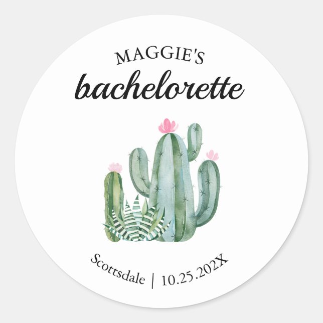 Pegatina Redonda Cactus Succulent Desert Bachelorette Favor (Anverso)