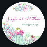 Pegatina Redonda Cactus & Succulent Flowers Wedding Stickers<br><div class="desc">Estos stickers de bodas cuentan con flores de cactus acuarelas y un diseño suculento. Puede personalizar estos pegatinas con sus nombres y fecha de boda. Haga clic en el botón "Personalizar" para obtener más opciones si necesita cambiar el tamaño de la fuente o desea agregar texto adicional. Estos pegatinas son...</div>