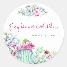 Pegatina Redonda Cactus & Succulent Flowers Wedding Stickers