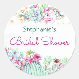 Pegatina Redonda Cactus Suculens String Lights Bridal Shower