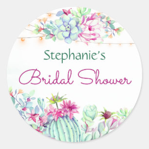 Pegatina Redonda Cactus Suculens String Lights Bridal Shower