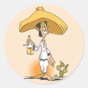 Pegatina Redonda Cactus, Tequila, Hombre Sombrero