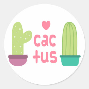 Pegatina Redonda Cactus Verde Floral Amor Rosa Suroeste