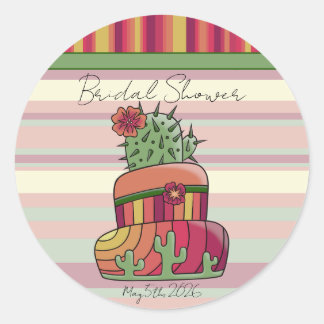 Pegatina Redonda Cactus Wedding "Bridal Shower" Sticker