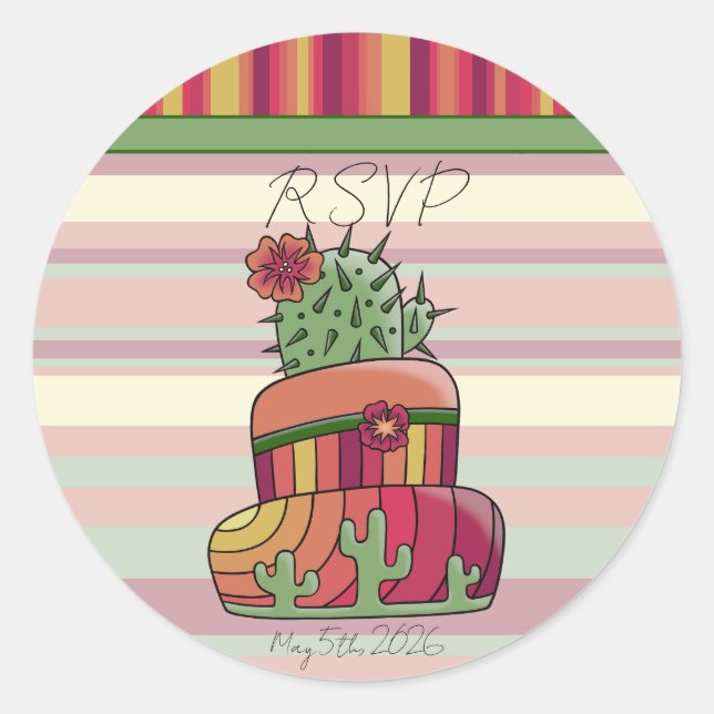 Pegatina Redonda Cactus Wedding "RSVP" Sticker (Anverso)