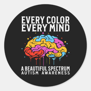 Pegatina Redonda Cada color Cada Mente Autismo Concienciación Niños