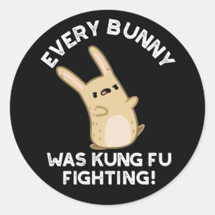 Pegatina Redonda Cada conejo Kung Fu luchando contra el conejo Pun 