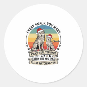 Pegatina Redonda Cada Snack Que Hagas Perro Santa Sombrero Retro At