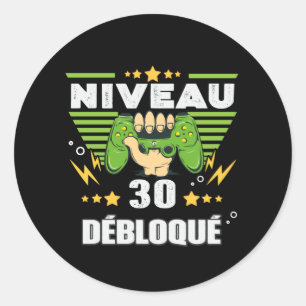 Pegatina Redonda Cadeau 30 ans Anniversario Gamer Niveau 30
