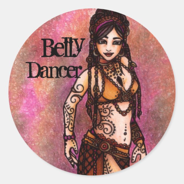 Pegatina Redonda Cadena de clave de bailarín de Belly tribal (Anverso)