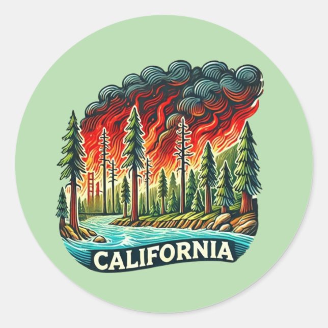 Pegatina Redonda cadena de claves CALIFORNIA FIRE (Anverso)