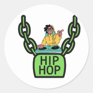 Pegatina Redonda Cadena de DJ de Hip Hop Gráfica Sticker