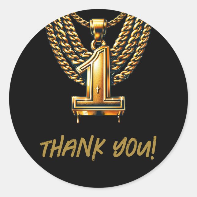 Pegatina Redonda Cadena de Oro 1 Gota Cumpleaños 1ST (Anverso)