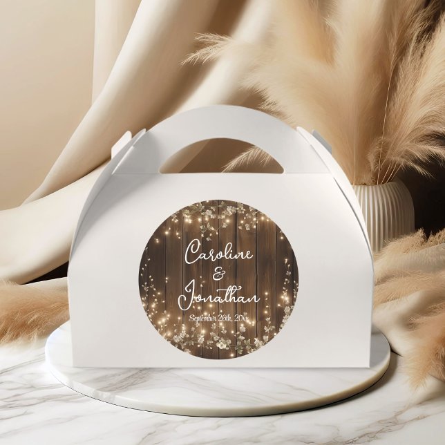 Pegatina Redonda Cadena Rustica Madera Ilumina Boda Floral Blanco (Subido por el creador)