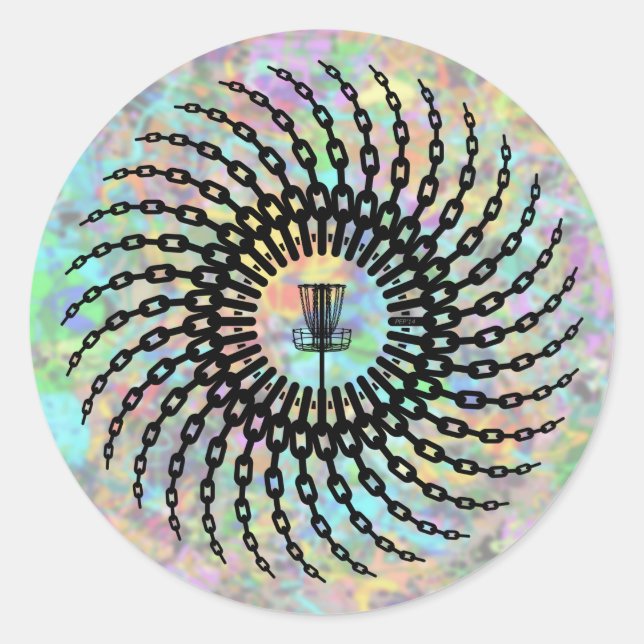 Pegatina Redonda Cadenas de cestas de golf de disco (Anverso)