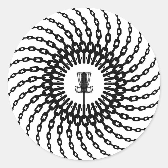 Pegatina Redonda Cadenas de cestas de golf de disco (Anverso)