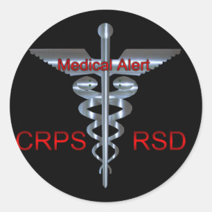 Pegatina Redonda Caduceo de plata alerta médico de CRPS RSD