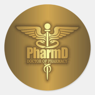 Pegatina Redonda Caduceo del oro (PharmD)