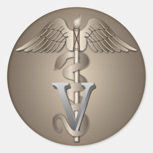 Pegatina Redonda Caduceo veterinario