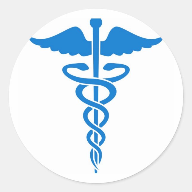 Pegatina Redonda Caduceus azul (Anverso)