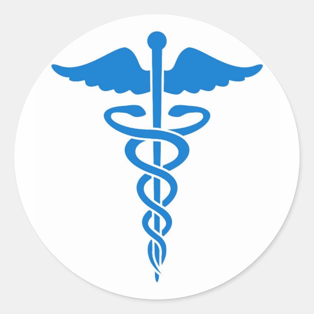 Pegatina Redonda Caduceus azul (Anverso)