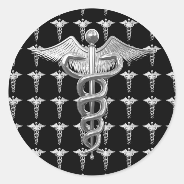 Pegatina Redonda Caduceus de Silver Medical (Anverso)