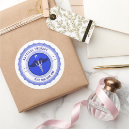 Pegatina Redonda Caduceus de Terapia Física Azul Personalizada