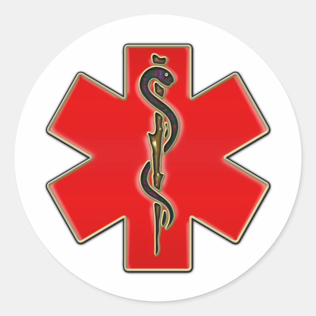 Pegatina Redonda Caduceus médico (Anverso)