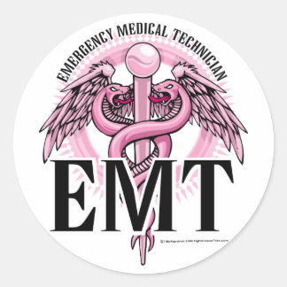 Pegatina Redonda Caduceus rosa de EMT