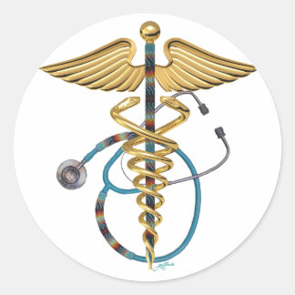 Pegatina Redonda Caduceus y Stethoscope