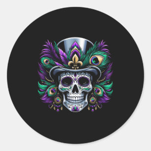 Pegatina Redonda Caducidad festiva de la calavera de azúcar del Mar