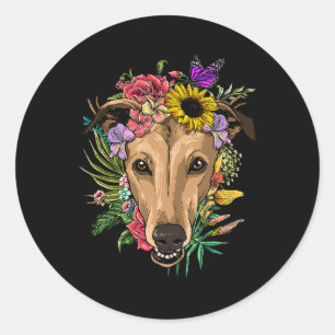 Pegatina Redonda Cae el Poodle Cute del Otoño Hojas de Otoño