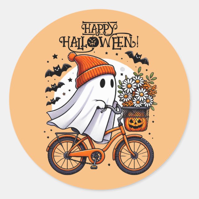 Pegatina Redonda Cae fantasma de Halloween retro lindo (Anverso)