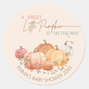 Pegatina Redonda Cae la calabaza pequeña otoño Baby Shower Classic