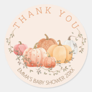 Pegatina Redonda Cae la calabaza pequeña otoño Baby Shower Classic