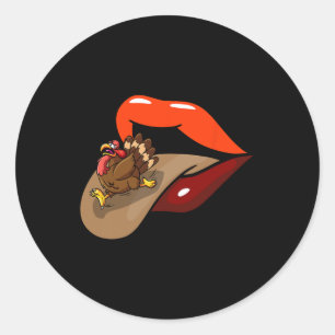 Pegatina Redonda Cae la lengua turca fuera Día de Acción de Gracias