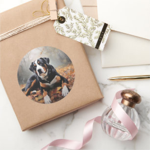 Pegatina Redonda Cae la montaña suiza en otoño