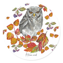 Cae una hermosa lechuza y hojas