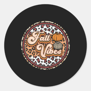 Pegatina Redonda Cae Vibes Retro Vintage Leopardo Calabaza